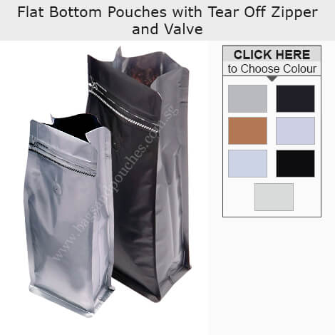 Flat Bottom Pouches With Tear Off Zipper and Valve Flat Bottom Pouches With Tear Off Zipper and Valve