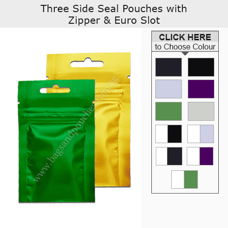 Three Side Seal Pouches With Zipper & Euro Slot